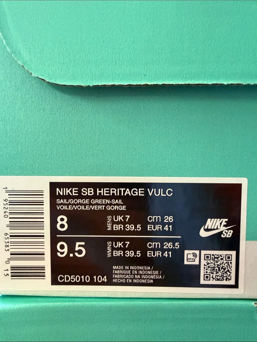 Nike SB Heritage Vulc Green Sail CD5010-104 Men’s Size 8